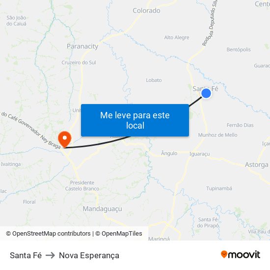 Santa Fé to Nova Esperança map