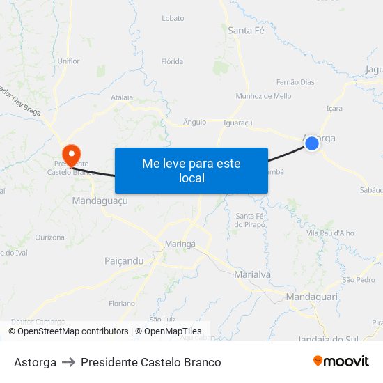 Astorga to Presidente Castelo Branco map