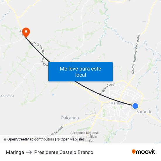 Maringá to Presidente Castelo Branco map
