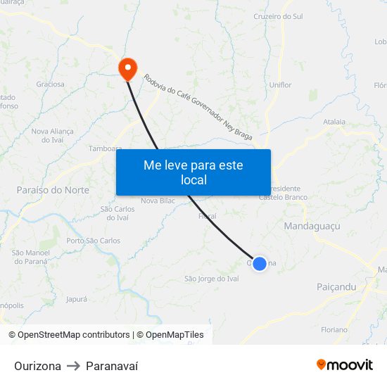 Ourizona to Paranavaí map