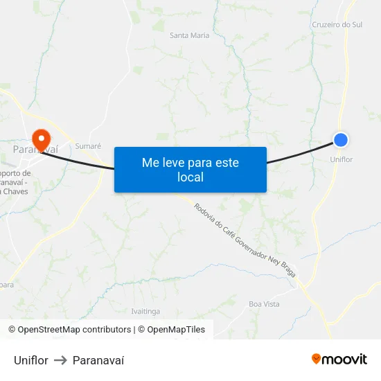 Uniflor to Paranavaí map