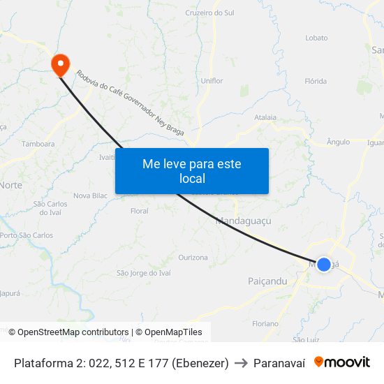 Plataforma 2: 022, 512 E 177 (Ebenezer) to Paranavaí map