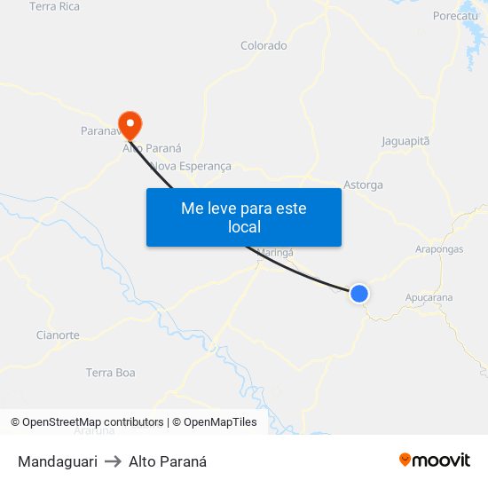Mandaguari to Alto Paraná map
