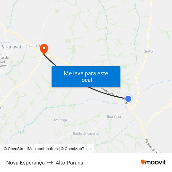 Nova Esperança to Alto Paraná map