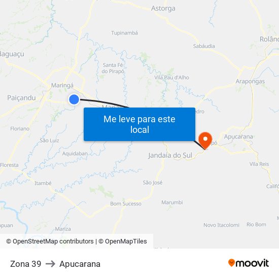 Zona 39 to Apucarana map