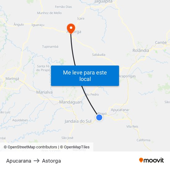 Apucarana to Astorga map