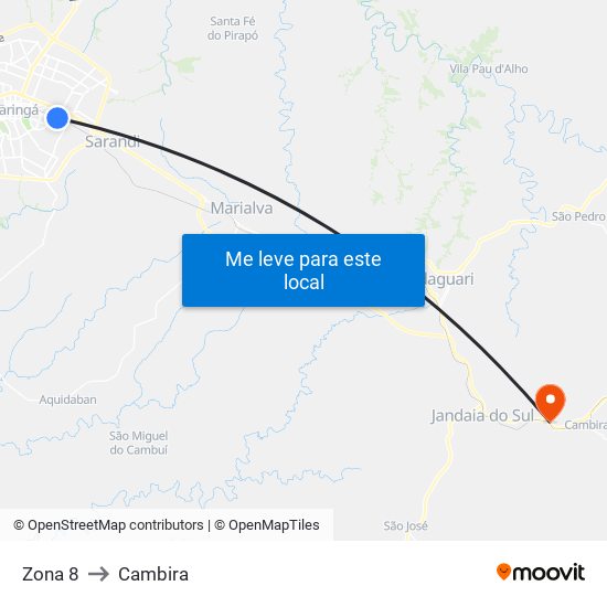 Zona 8 to Cambira map