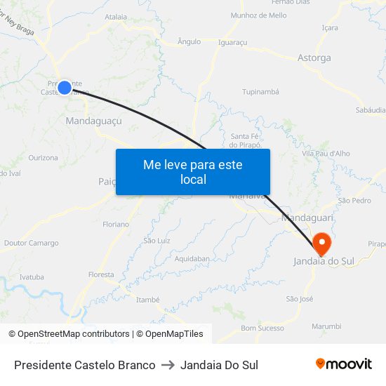 Presidente Castelo Branco to Jandaia Do Sul map