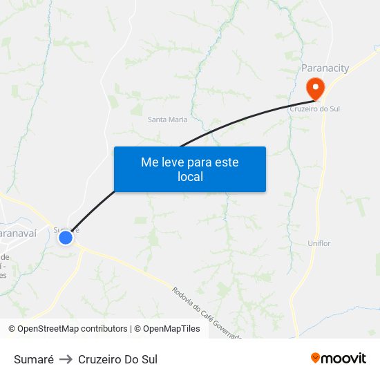 Sumaré to Cruzeiro Do Sul map