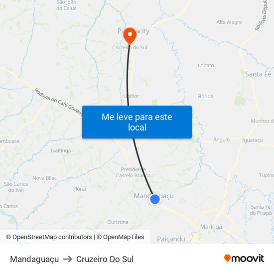 Mandaguaçu to Cruzeiro Do Sul map