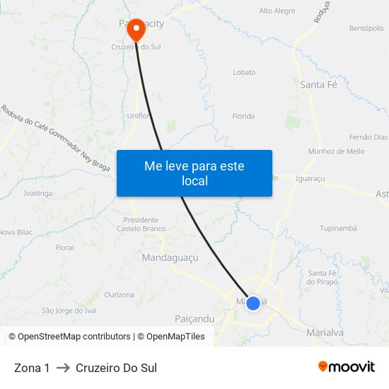 Zona 1 to Cruzeiro Do Sul map