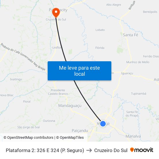 Plataforma 2: 326 E 324 (P. Seguro) to Cruzeiro Do Sul map