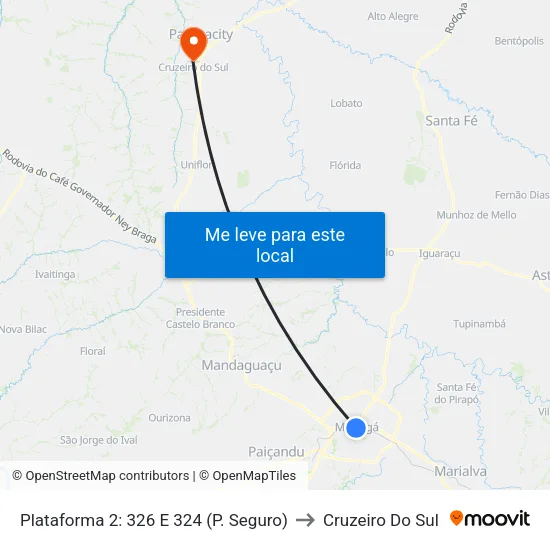 Plataforma 2: 326 E 324 (P. Seguro) to Cruzeiro Do Sul map