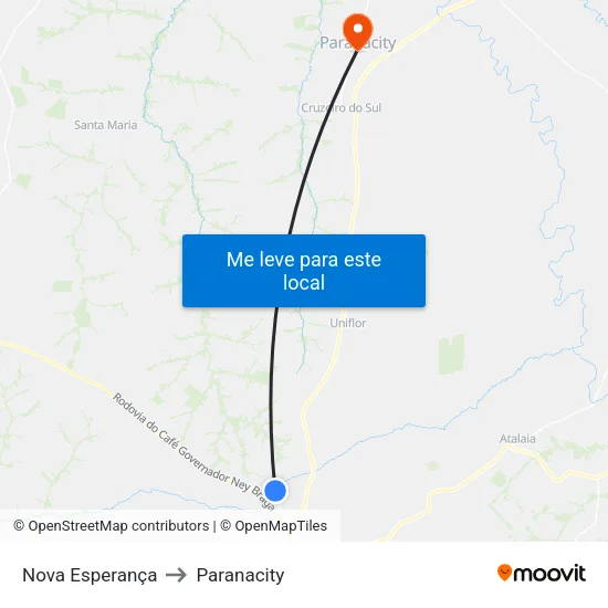 Nova Esperança to Paranacity map