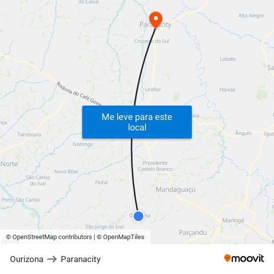 Ourizona to Paranacity map