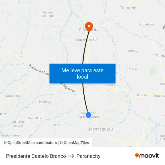 Presidente Castelo Branco to Paranacity map