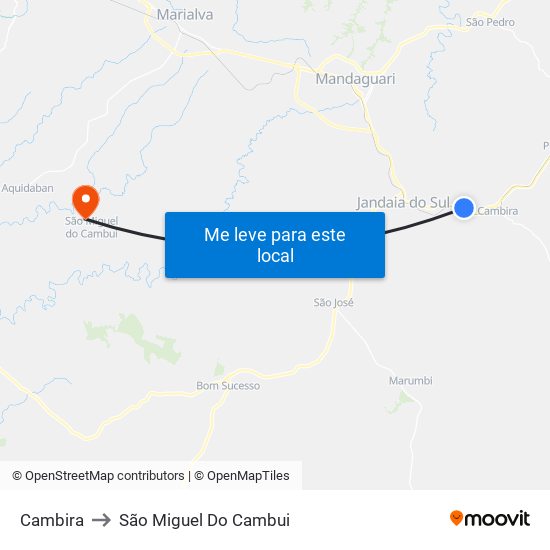 Cambira to São Miguel Do Cambui map