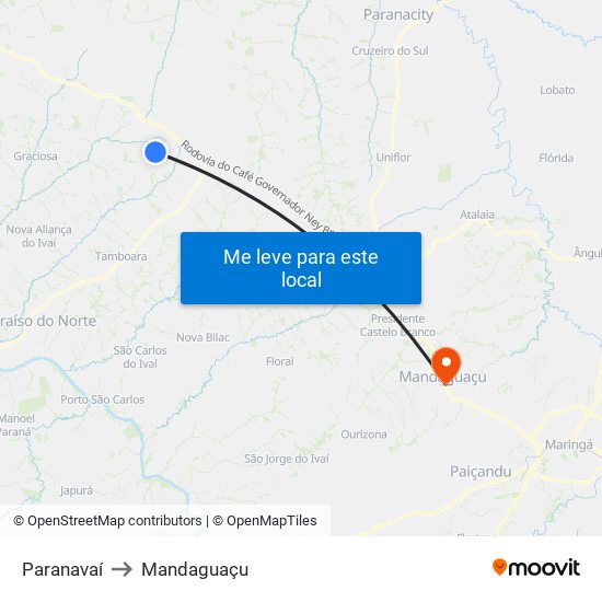 Paranavaí to Mandaguaçu map