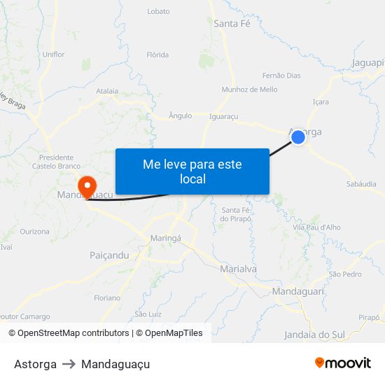 Astorga to Mandaguaçu map