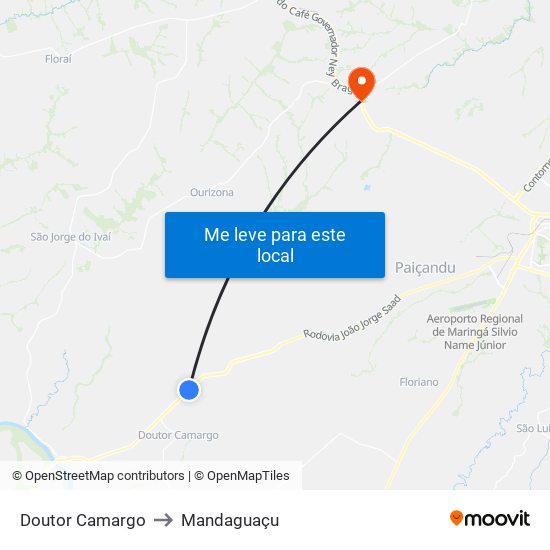 Doutor Camargo to Mandaguaçu map