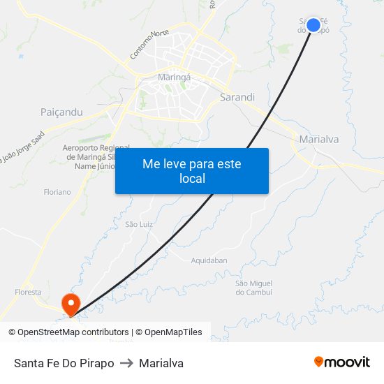 Santa Fe Do Pirapo to Marialva map