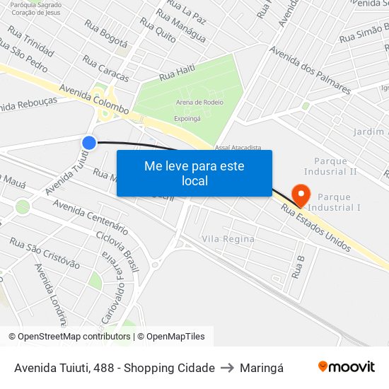 Avenida Tuiuti, 488 - Shopping Cidade to Maringá map