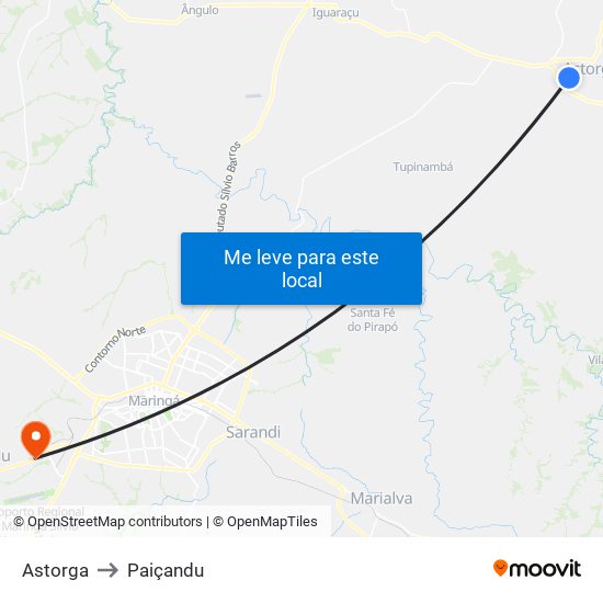 Astorga to Paiçandu map