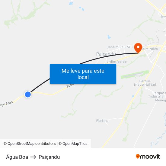 Água Boa to Paiçandu map