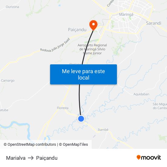 Marialva to Paiçandu map