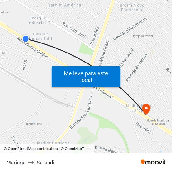 Maringá to Sarandi map