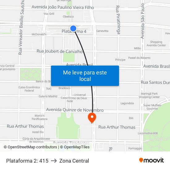 Plataforma 2: 415 to Zona Central map