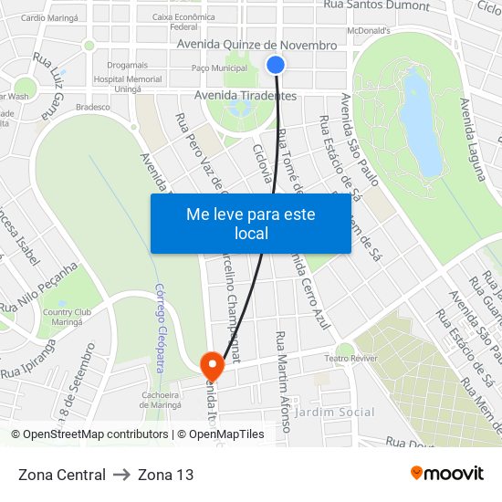 Zona Central to Zona 13 map