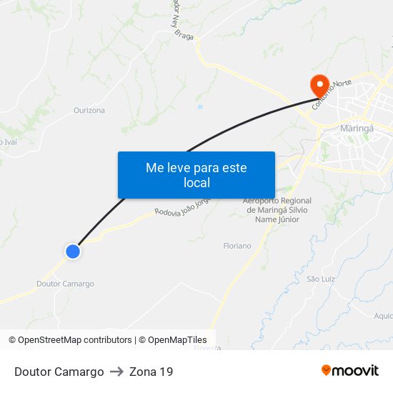 Doutor Camargo to Zona 19 map