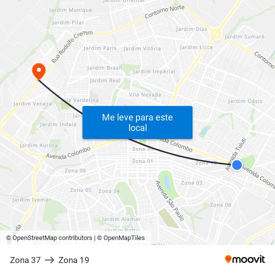 Zona 37 to Zona 19 map