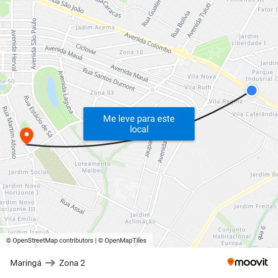 Maringá to Zona 2 map