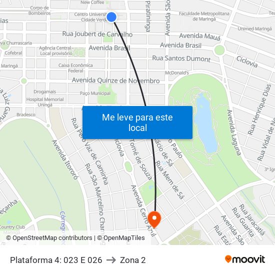 Plataforma 4: 023 E 026 to Zona 2 map