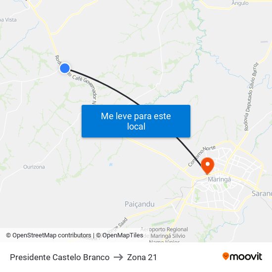 Presidente Castelo Branco to Zona 21 map