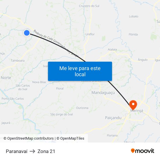 Paranavaí to Zona 21 map