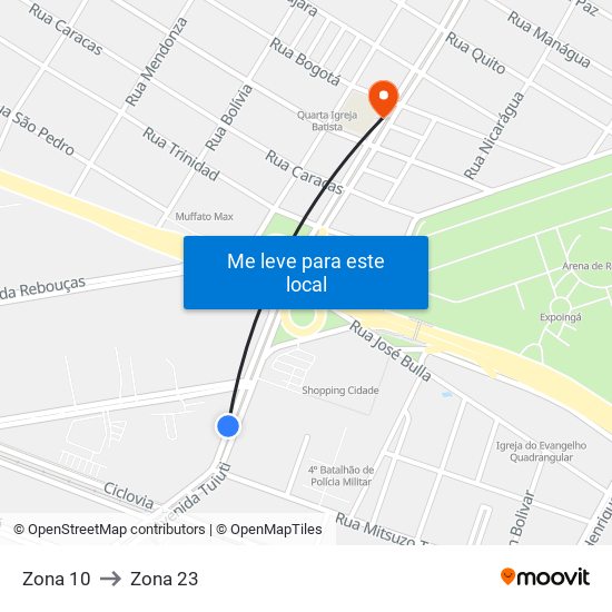Zona 10 to Zona 23 map