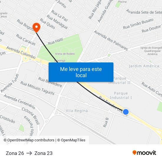 Zona 26 to Zona 23 map