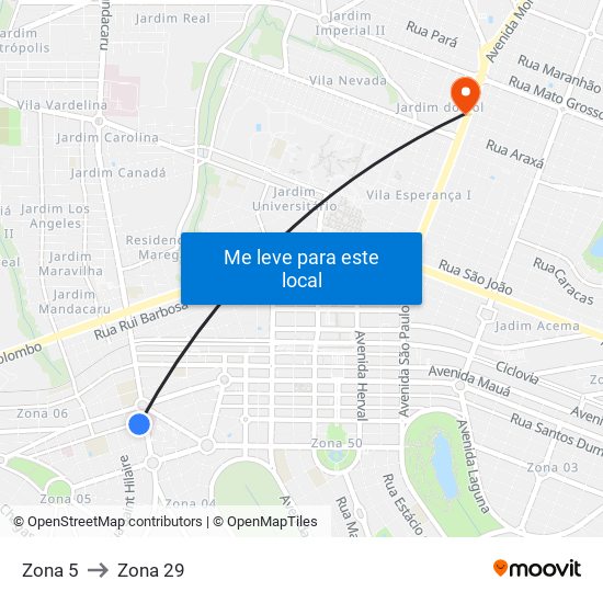 Zona 5 to Zona 29 map