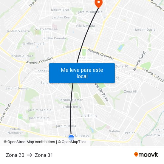 Zona 20 to Zona 31 map