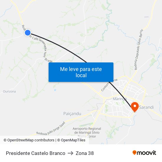 Presidente Castelo Branco to Zona 38 map