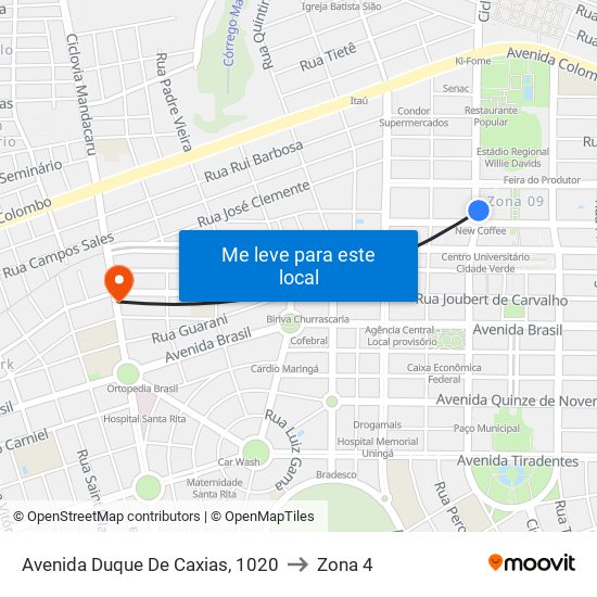 Avenida Duque De Caxias, 1020 to Zona 4 map