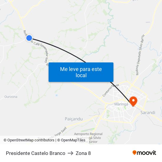 Presidente Castelo Branco to Zona 8 map