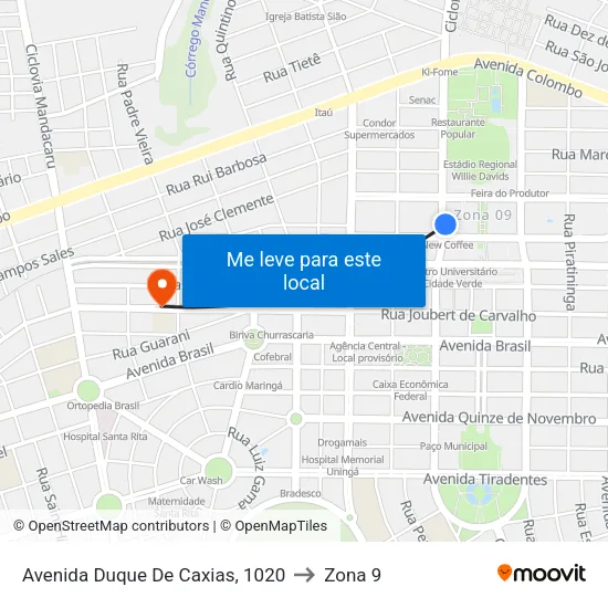 Avenida Duque De Caxias, 1020 to Zona 9 map