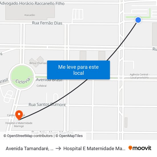 Avenida Tamandaré, 906 to Hospital E Maternidade Maringá map