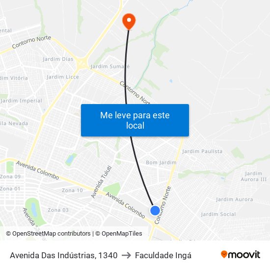 Avenida Das Indústrias, 1340 to Faculdade Ingá map