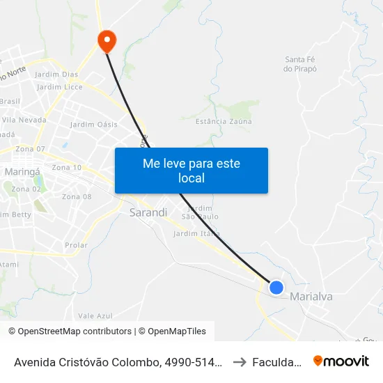 Avenida Cristóvão Colombo, 4990-5144 - Deposito Planalto to Faculdade Ingá map