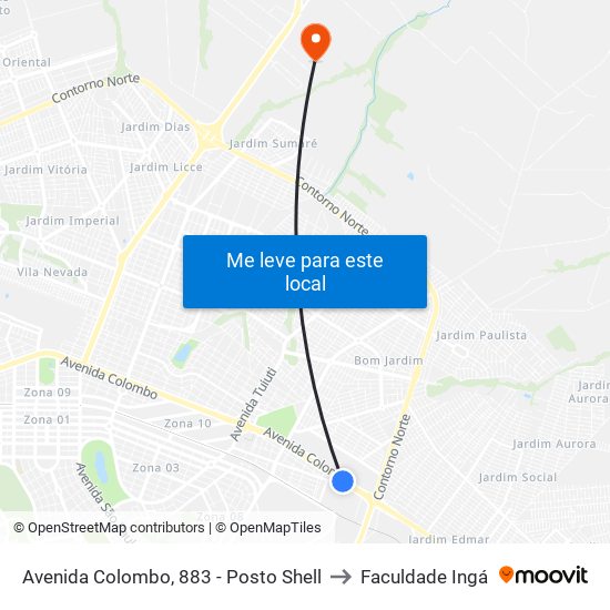 Avenida Colombo, 883 - Posto Shell to Faculdade Ingá map